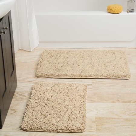 Hastings Home 2 Piece Memory Foam Shag Bath Mat - Ivory 571269PGQ